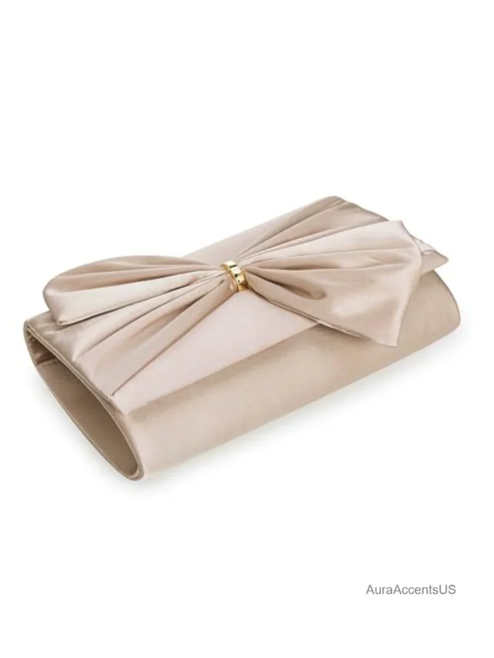 Satin Bow Evening Clutch with Removable Chain Strap